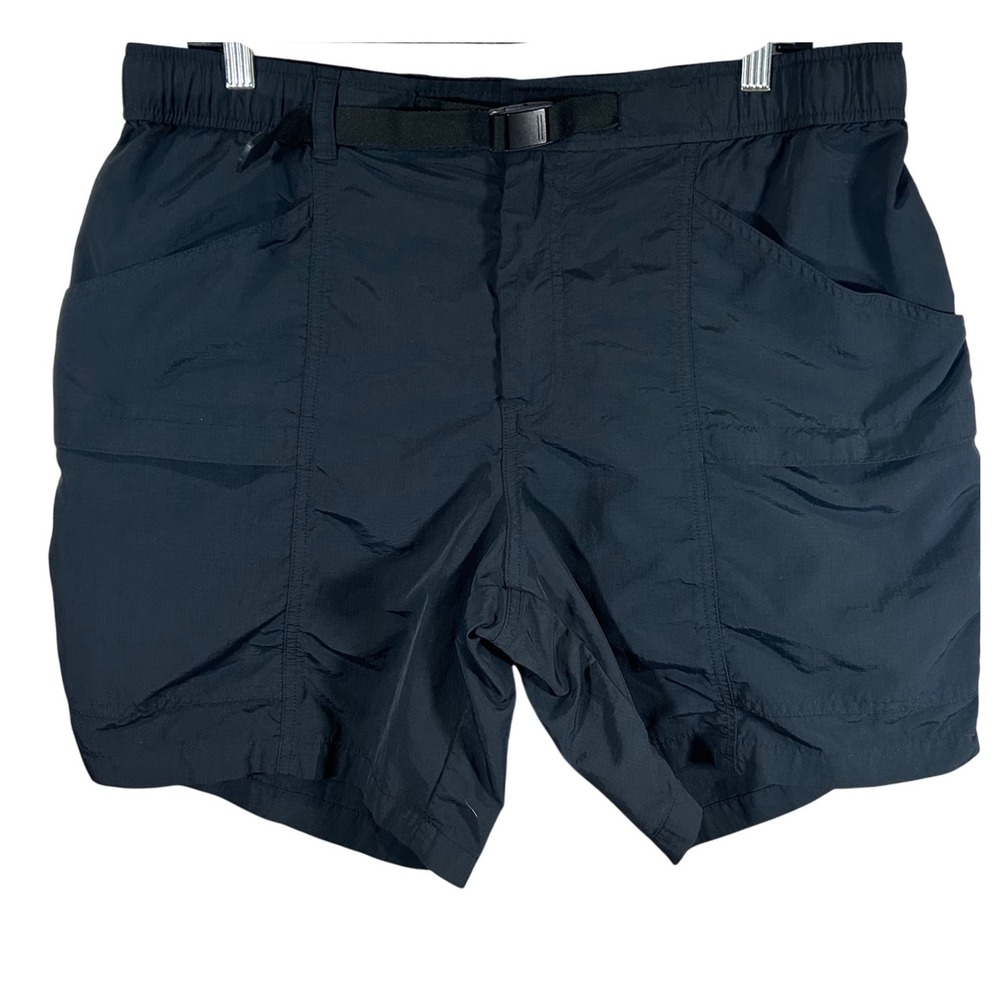 Eddie Bauer Mens Black Nylon Ripstop Hiking Utility Shorts Belted Size Large